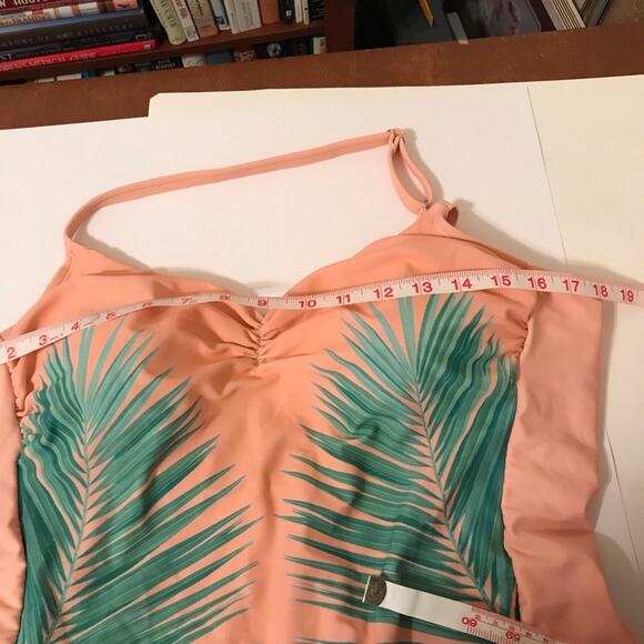 Xhilaration Pink Tropical Palm Print Scoop Neck One Piece Bathing Suit - Picture 3 of 10